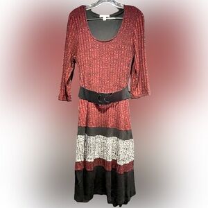 Long comfy sweater dress, with belt and scarf